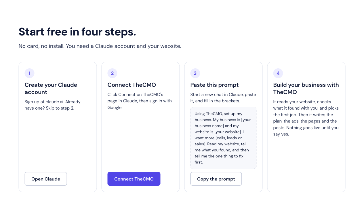 Our previous four setup steps, with no follow-up prompt in step four.